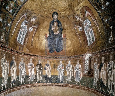 Vierge en majesté avec archanges et apôtres (mosaïque) - Byzantine School