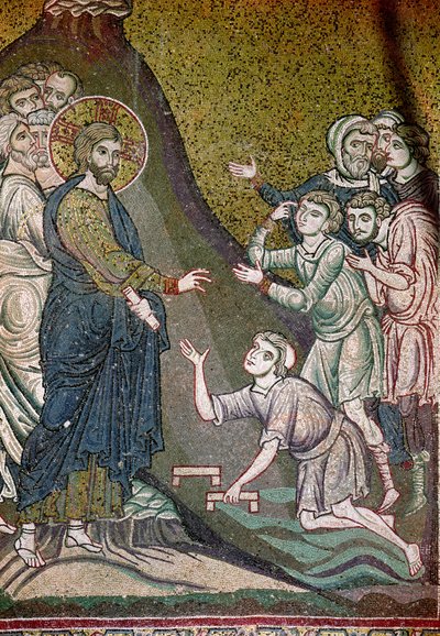 Jésus guérissant les estropiés et les aveugles (mosaïque) - Byzantine School