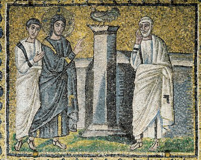 Jésus prédit le reniement de Pierre, Scènes de la vie du Christ (mosaïque) - Byzantine School