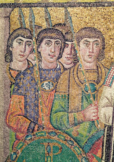 Les gardes de la suite de Justinien (détail) - Byzantine School