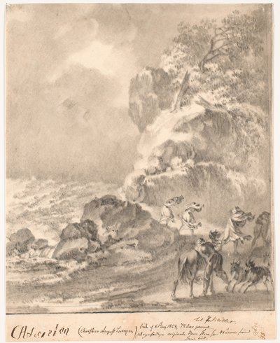 Côte rocheuse avec des figures dans la tempête - C.A. Lorentzen