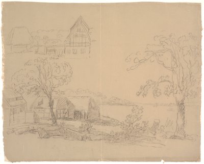 Paysage avec ferme près d