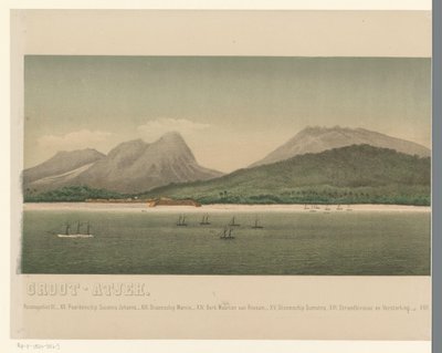 Vue sur la côte de Grand-Aceh, avec la flotte de la première expédition d