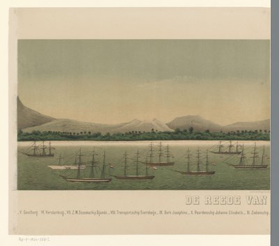 Vue sur la côte de Grand-Aceh, avec la flotte de la première expédition d