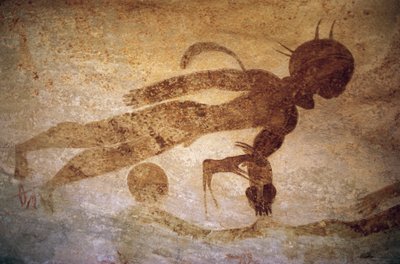 Figure humaine dans le style des hommes à têtes rondes, peinture rupestre, Tassili n