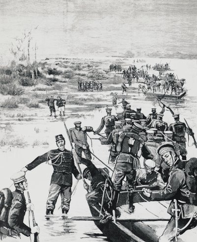 Troupes japonaises sous le commandement de Yamagata Aritomo traversant la rivière Yalu - J.B. and Brown J. Rowbotham