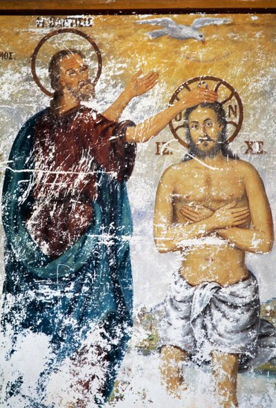 Jésus baptisé par Saint Jean, fresque dans l