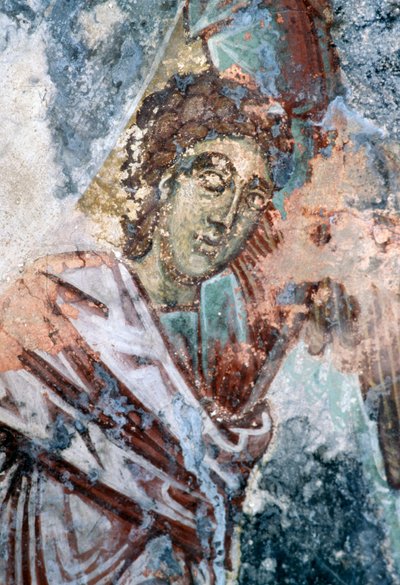 Figure masculine, fresque endommagée au plafond de l