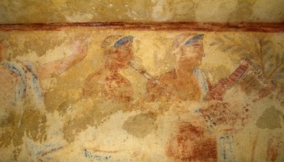 Musiciens, fresque, détail, Tombe des Démons Bleus, Nécropole de Tarquinia (Liste du patrimoine mondial de l