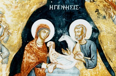 Fresque de la Nativité dans le monastère de Mikro Sotiris, île de Symi, Grèce (photo) - J.B. and Brown J. Rowbotham