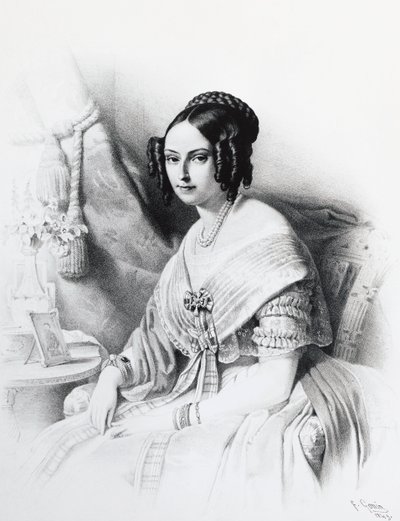 Portrait de Maria Adelaide de Habsbourg-Lorraine (1822-1855), épouse de Victor Emmanuel II de Savoie, gravure - J.B. and Brown J. Rowbotham