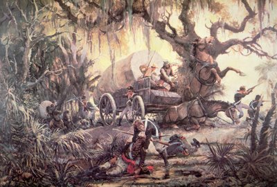 Les indiens Séminoles tendent une embuscade à un chariot de ravitaillement des marines américains - J.B. and Brown J. Rowbotham
