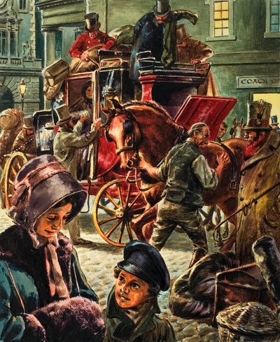 Une malle-poste tirée par des chevaux - C.L. Doughty