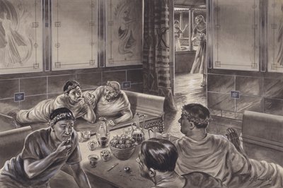 Anglo-Romains mangeant dans le triclinium (gouache sur papier) - C.L. Doughty