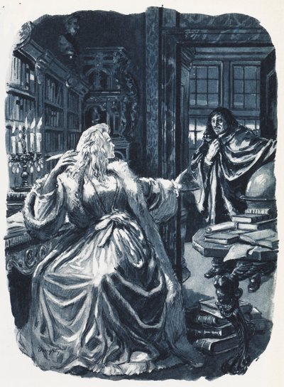 Christina de Suède convoque le philosophe Descartes pour lui donner des cours trois fois par semaine (lithographie couleur) - C.L. Doughty