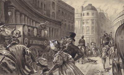 Omnibus à cheval, Londres (gouache sur papier) - C.L. Doughty