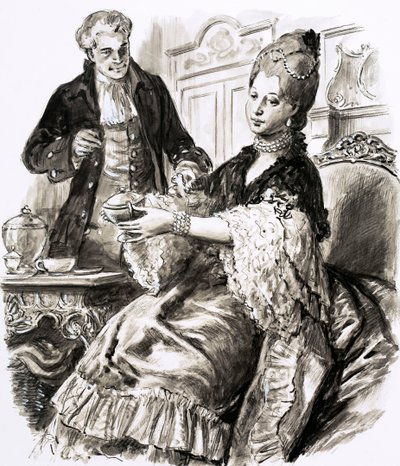 Josiah Wedgwood avec la reine Charlotte (gouache sur papier) - C.L. Doughty