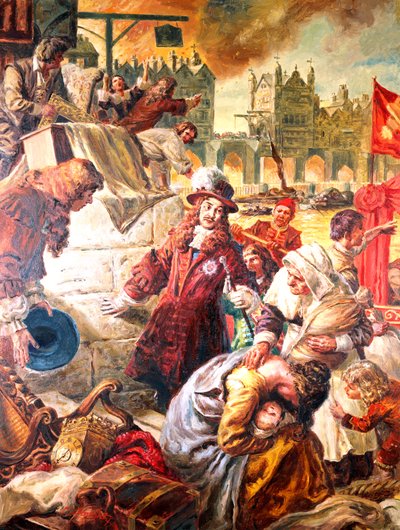 Roi Charles II (1630-1685) Le grand incendie de Londres - C.L. Doughty