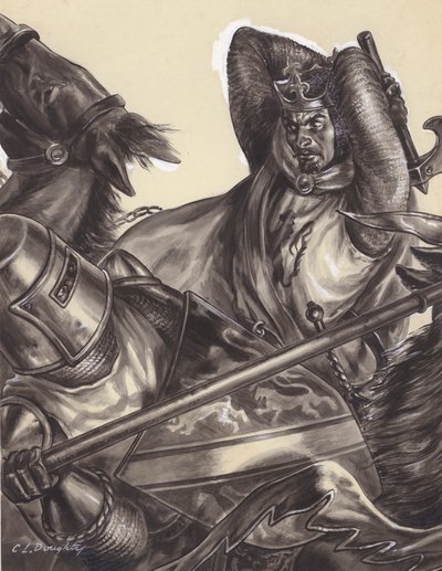 Robert Bruce sur le point de tuer Sir Henry de Bohun ( ) (gouache sur papier) - C.L. Doughty