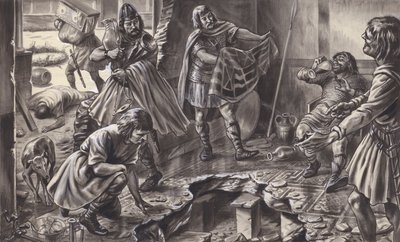 Saxons pillant une ancienne villa romaine (gouache sur papier) - C.L. Doughty