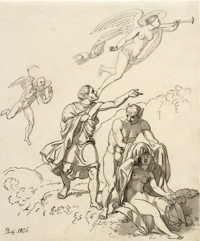 Composition allégorique; deux jeunes hommes avec des oreilles d