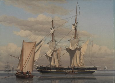 Une goélette navale américaine au mouillage pendant que ses voiles sèchent - Christoffer Wilhelm Eckersberg