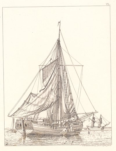 Un yacht danois séchant ses voiles par temps calme - Christoffer Wilhelm Eckersberg