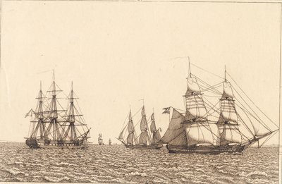 Une frégate au mouillage. Illustration pour "Linearperspectiven", Planche IXb - Christoffer Wilhelm Eckersberg