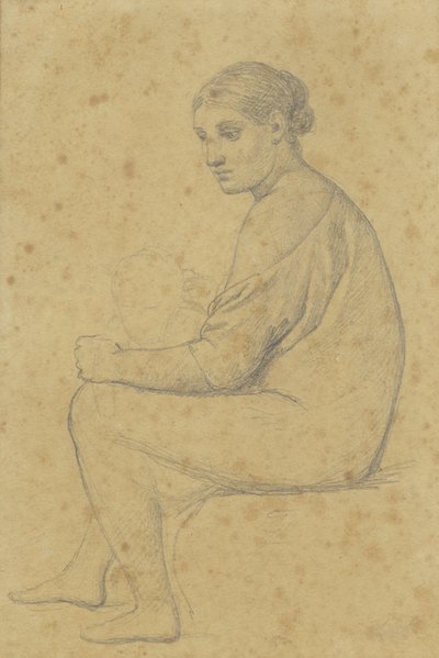 Une femme assise, à laquelle un enfant s