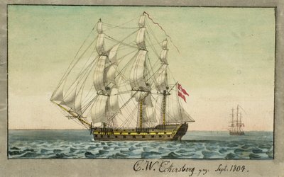 Un navire de guerre danois sous voile, vu du côté sous le vent - Christoffer Wilhelm Eckersberg