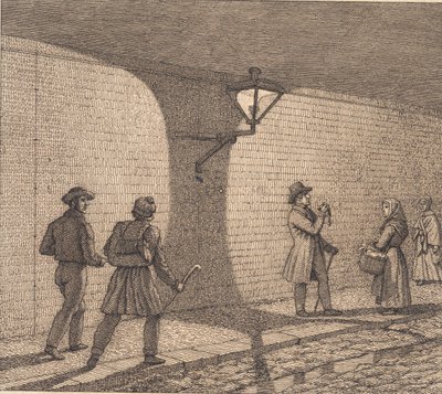 Scène de rue à la lumière des lanternes. Illustration pour "Linearperspectiven", Planche VIII - Christoffer Wilhelm Eckersberg