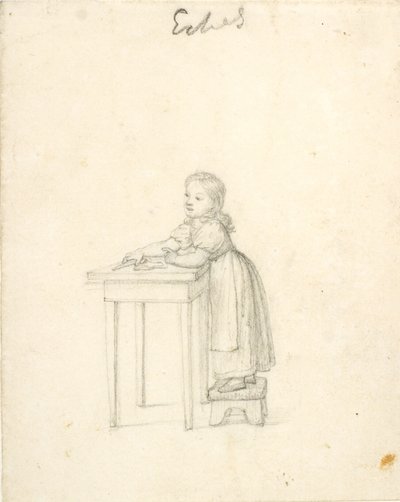 Petite fille debout sur un tabouret près d