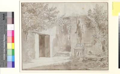 Partie probablement du jardin du Palazzo Barberini avec statue romaine d