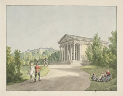 Vue du jardin de Frederiksberg près du château et du temple d