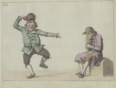 Feuille satirique; un homme saute et rit, en pointant du doigt un vieil homme assis - Christoffer Wilhelm Eckersberg