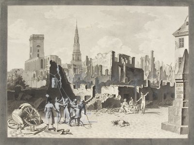 La place Ulfeldt, maintenant appelée Gråbrødretorv, après le bombardement britannique de septembre 1807 - Christoffer Wilhelm Eckersberg