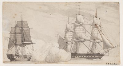 Deux navires de guerre en combat (la frégate anglaise Shannon et la frégate américaine Chesapeake?) - Christoffer Wilhelm Eckersberg