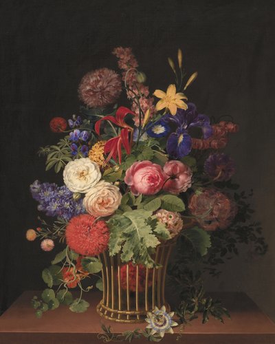 Un panier en osier léger orné de fleurs, par C. D. Fritzsch - C. D. Fritzsch