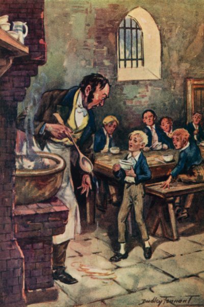 Illustration pour Oliver Twist de Charles Dickens (lithographie en couleur) - C. Dudley (after) Tennant