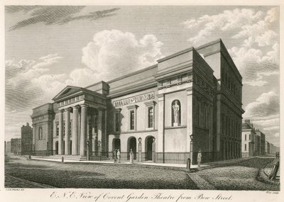 Vue extérieure nord-est du Théâtre de Covent Garden, Londres, depuis Bow Street - C. John Mayle Whichelo