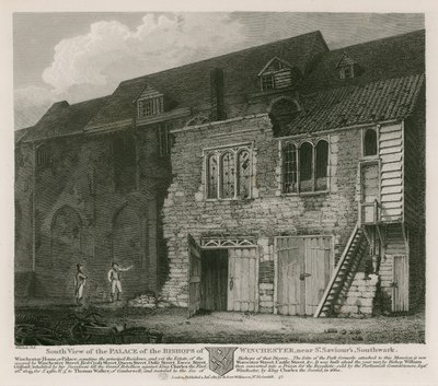 Vue sud du palais des évêques de Winchester, près de St Saviour