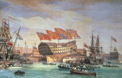Le lancement du HMS "Trafalgar" à Chatham, juillet 1820 - C. John Mayle Whichelo