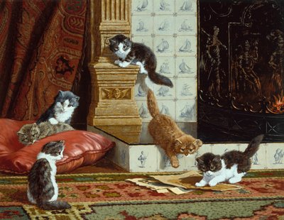 Au coin du feu (huile sur toile) - C. Raaphorst
