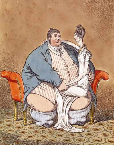 Gros et maigre - Daniel Lambert contrasté avec une femme mince assise sur ses genoux, 1806 - C. Williams