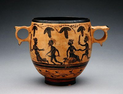 Skyphos avec scènes parodiques, vers 430-410 av. J.-C. - Cabirian