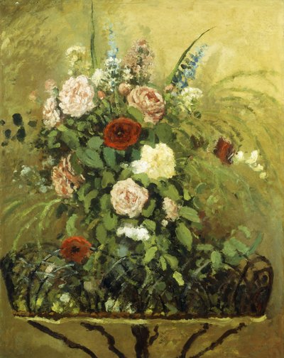 Bouquet de fleurs avec une jardinière en bois rustique, c.1876 - Camille Jacob Pissarro