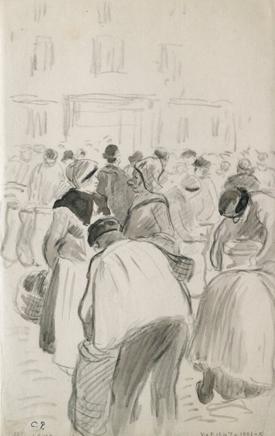 Étude compositionnelle du marché à Pontoise - Camille Pissarro