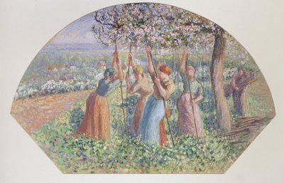 Conception pour un éventail: Les tuteurs de pois, 1890 - Camille Pissarro