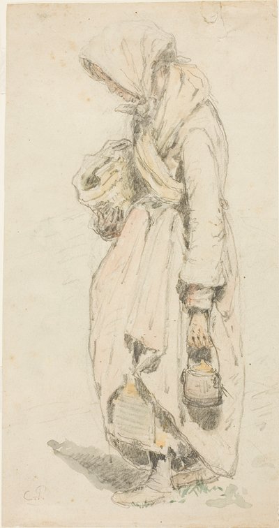 Paysanne (recto) ; garçon avec une canne à pêche (verso) - Camille Pissarro