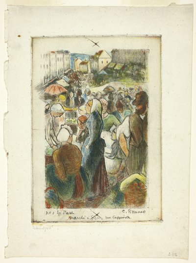 Le marché à Gisors ; Rue Cappeville - Camille Pissarro